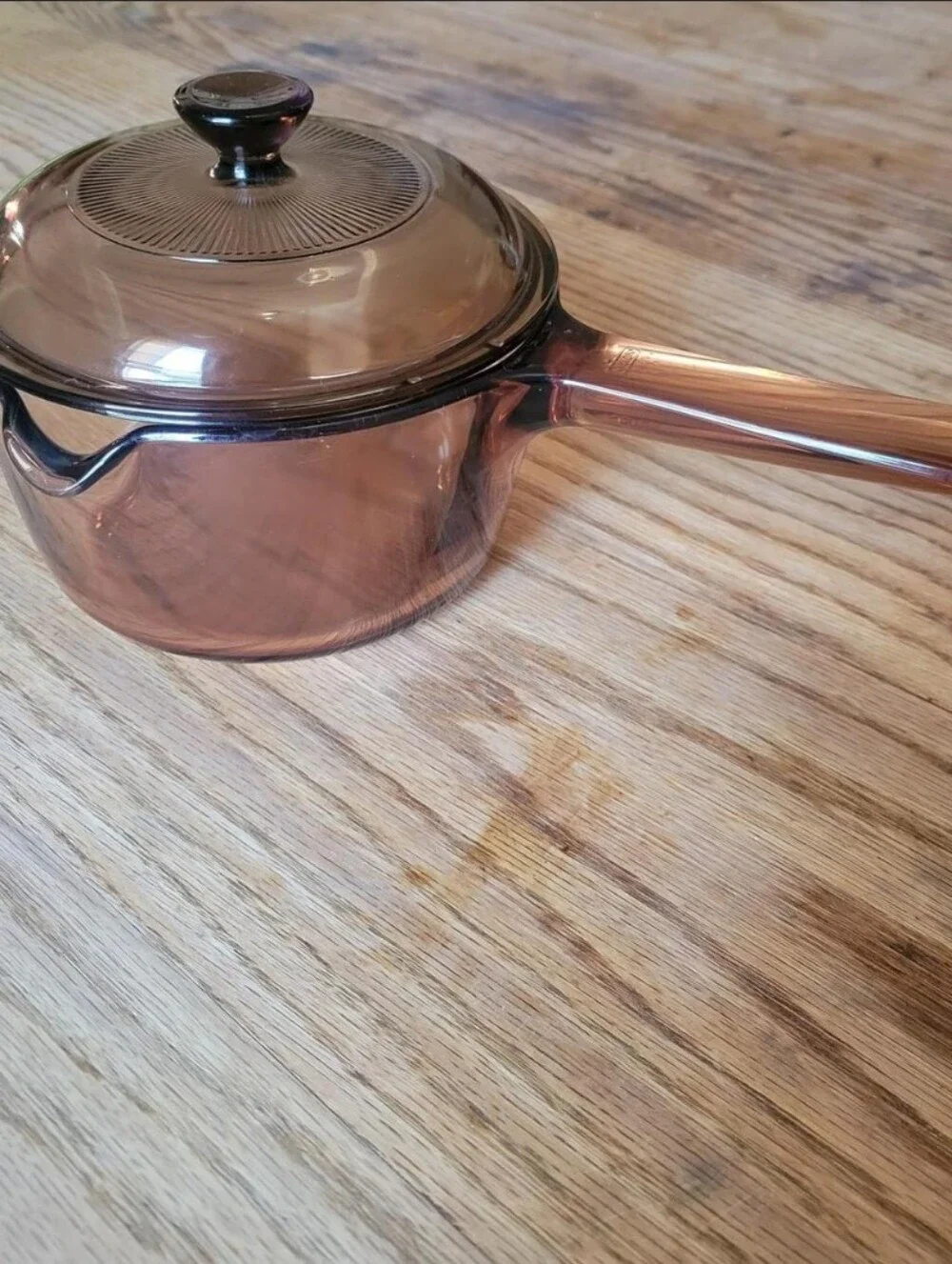 Pyrex Corning Vision Ware 1 Qt/Liter Saucepan Spout Amber W/Lid Nonstick Bottom
